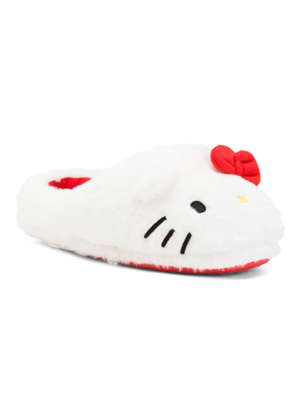 Hello Kitty White Plush Slippers with Red Bow Accent